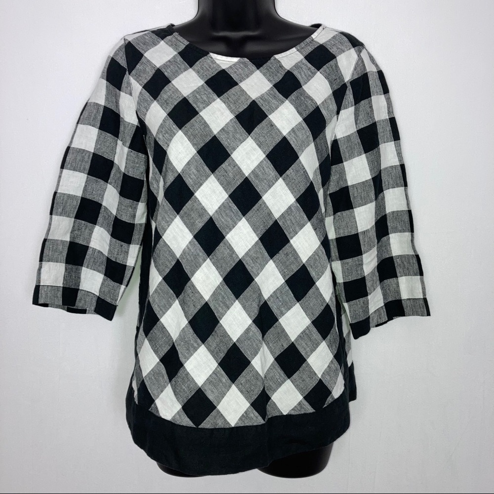 J Jill black white linen top blouse Petite Small